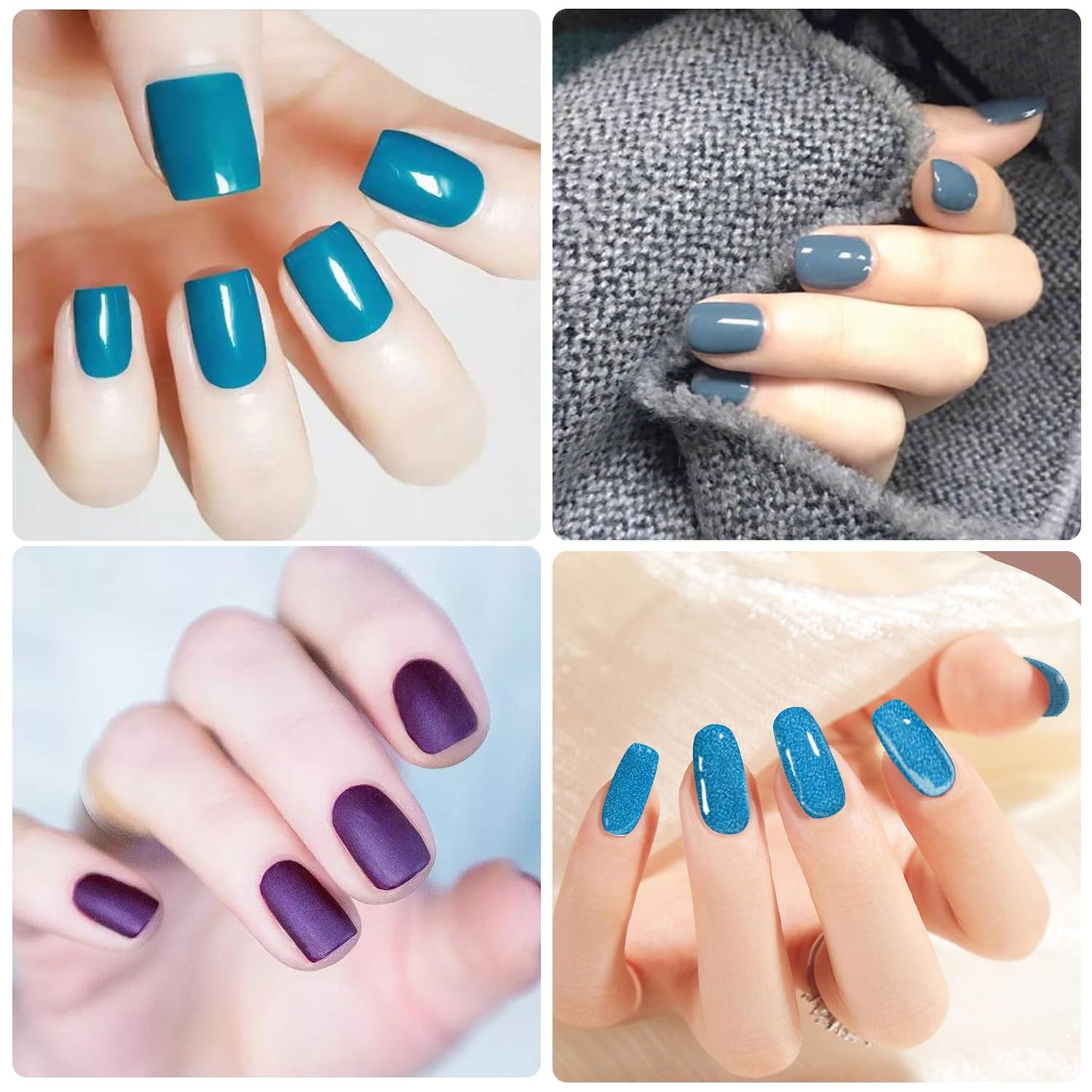 WOKOTO 20 Sheets Blue Gel Nail Wraps for Women - Blue Series Glitter Solid Nail Polish Stickers Stick On Nails Polish Strips Gel Nail Strips Self Adhesive Fingernail Stickers for Nails with File