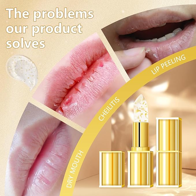 Transferproof Color Changing Lipstick, Gold Crystal Ph Lipstick Color Changing Lipsticks for Women Girls, Temperature Change Moisturizer,Long Lasting 24 Hours Moisturizing Glossy Shine Lip Gloss(2Pcs)