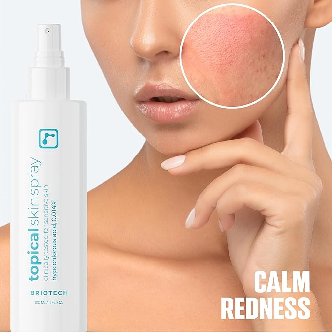 BRIOTECH Topical Skin Spray, Hypochlorous Acid Spray for Sensitive Skin, HOCl Facial Mist, Full Body Support Against Irritation, Calm Redness, Soothe Foot & Scalp, Travel Size 2 oz
