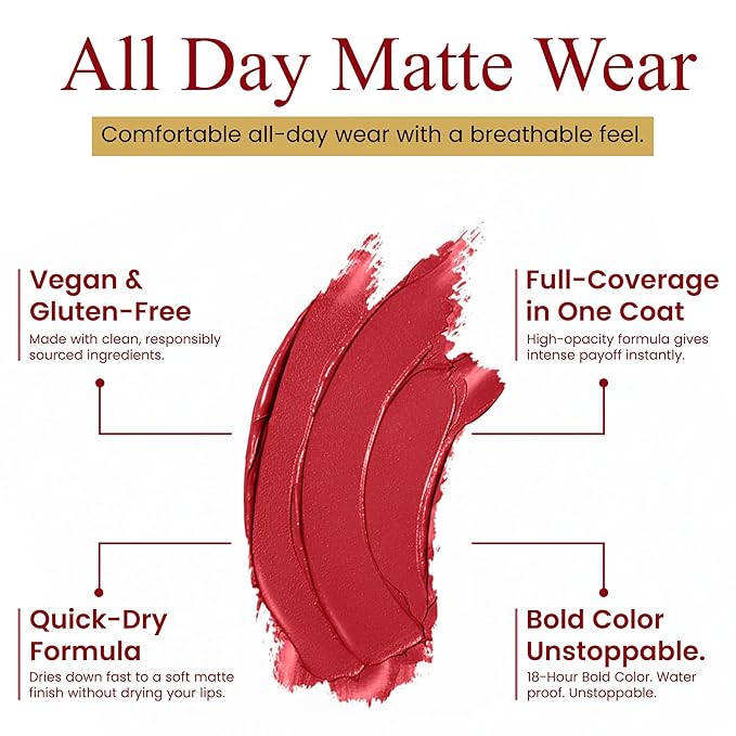 Liquid Lipstick & Lip Liner Set for Women – Smooth Matte Red Love Shade, Long-Lasting Waterproof Lipstick, Smudge-Resistant Lip Makeup, Soft Glide Liner – Vitamin E & Shea Butter