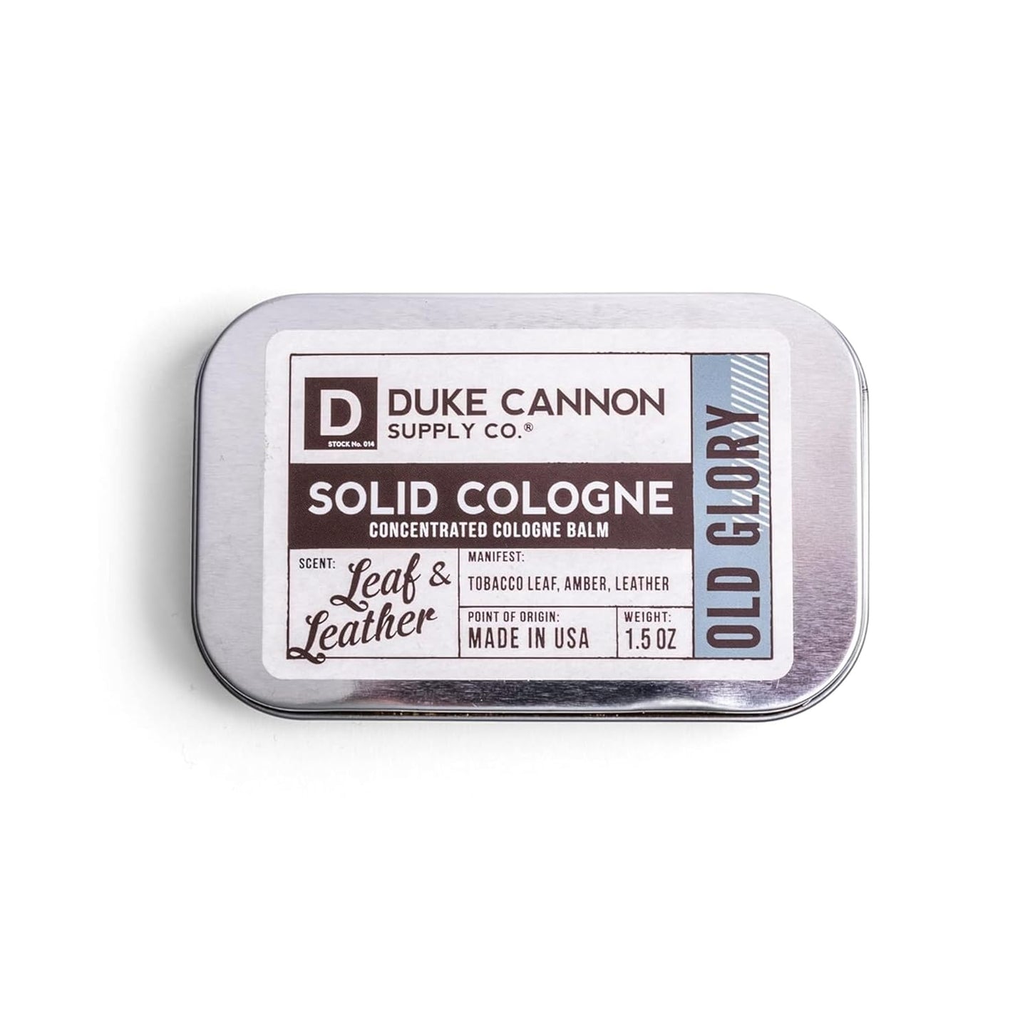 Duke Cannon Solid Cologne - Old Glory Premium Concentrated Cologne Balm, Fresh Tobacco, Amber, and Leather Scent, 1.5 oz. Travel Tin