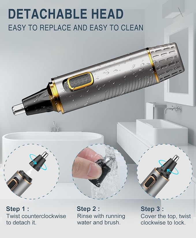 AREYZIN Nose Hair Trimmer for Men,2-in-1 Hair Trimmer,Professional Painless Trimmer for Nose Ear Facial Trimmer for Men, Wet and Dry Use,Stainless Steel Blades,Ash