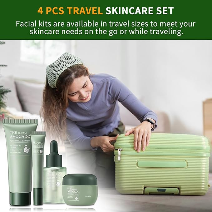 Avocado Skin Care Set, Skincare Gifts Kits For Hydrating Skin, Facial Kit For Women With Facial Cleanser, Serum, Face Cream, Eye Cream, Travel Skincare Set.(4 Pieces)