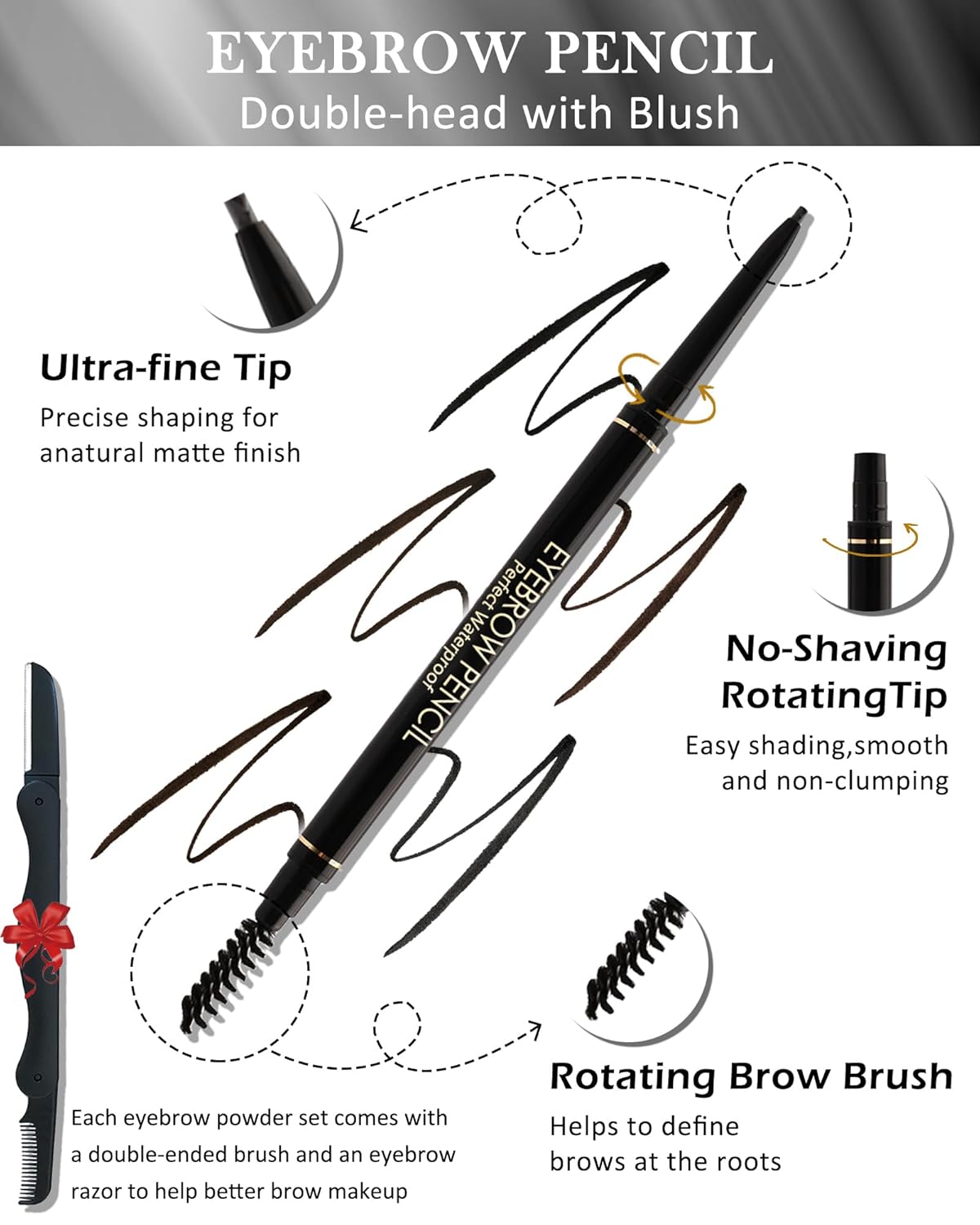 12Pcs Waterproof Light Brown Eyebrow Pencil Set, Professional Brow Micro Eyebrow Retractable Pencil, Ultra Fine Long Lasting for Perfect Eye Liner Brows Eye Makeup Shaping & Filling Brow Gel Pen- 02