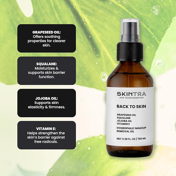 Back To Skin - Makeup Removing Oil with Squalane & Vitamin E, Gentle Cleansing for All Skin Types - Safe for Sensitive Areas – No Greasy Residue 100 ml/Net 3.38 Fl. Oz