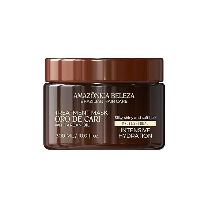 AMAZONICA BELEZA Oro de Cari Hair Mask, Intensive Hydration for Dry Hair with Argan Oil and Vitamin E, Professional Line, 10 Oz
