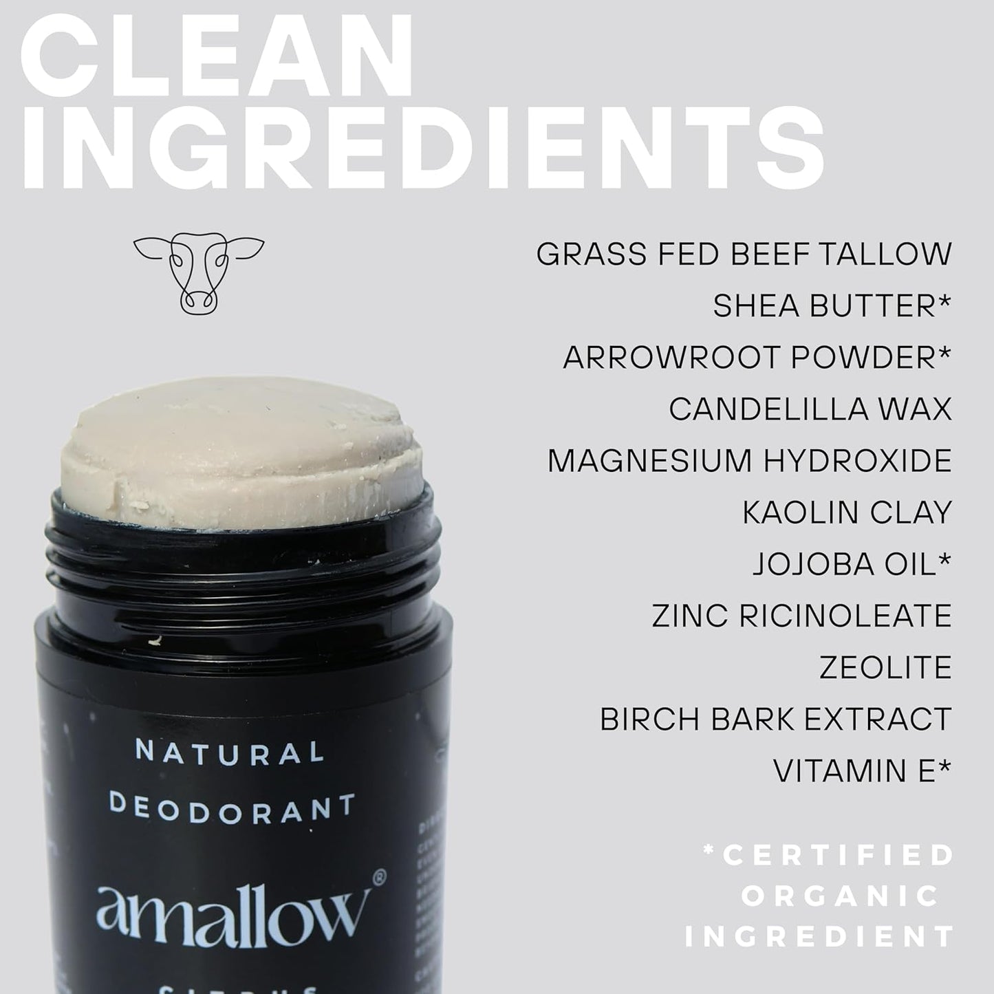 Amallow - Natural Deodorant – Aluminum Salt-Free, Tallow-Based, Baking Soda-Free, with Magnesium & Zinc – Long-Lasting Odor Protection – Handcrafted in the USA – 2.6 oz (Unscented)