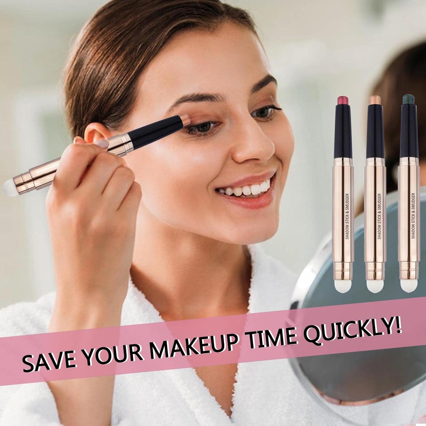 2 in 1 eyeshadow stick and Sponge Makeup Brush Smooth Cream Shimmer Shadow Pencil Long Lasting Eye Waterproof Shadow Stick Makeup Hypoallergenic Highlighter Multi-Dimensional eyes Look