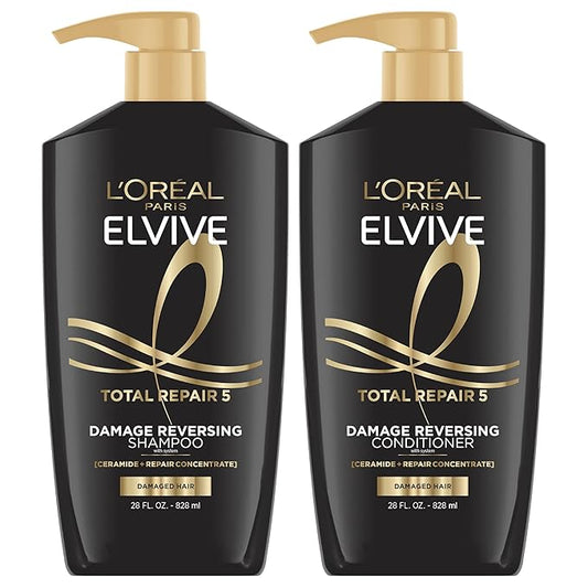 L'Oreal Paris Elvive Total Repair 5 Repairing Shampoo and Conditioner for Damaged Hair, 28 Ounce (Set of 2)
