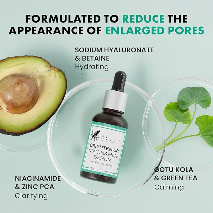 Eclat Skincare Clarifying Niacinamide Serum - 12% Niacinamide with Zinc PCA & Hyaluronic Acid - Hydrating & Soothing Formula - Face Serum for Minimizing Pores and Improving Skin Texture 1 Fl Oz