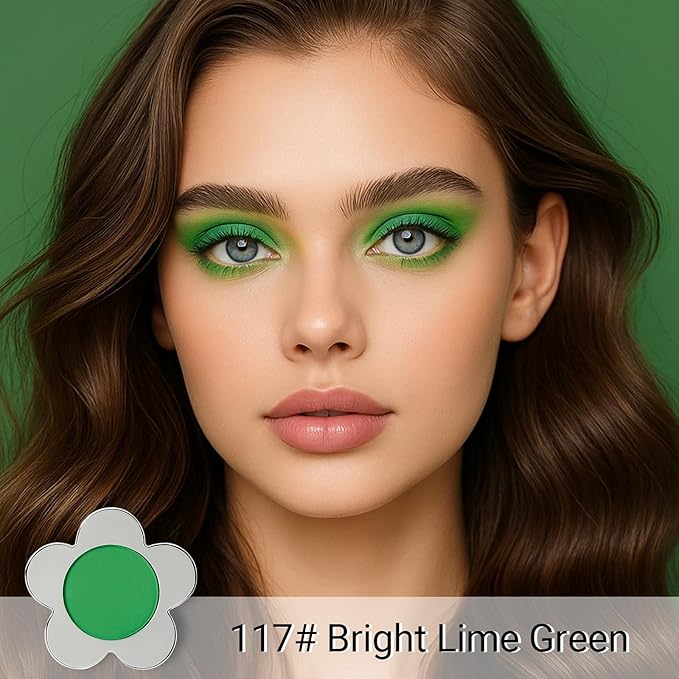 Erinde Bright Lime Green Matte Eyeshadow Palette, Velvet Eye Shadow Compact Powder Primer Base Makeup, Long-Lasting Eye Makeup, Ultra-Blendable, Pigmented Color, Vegan Formula, 117