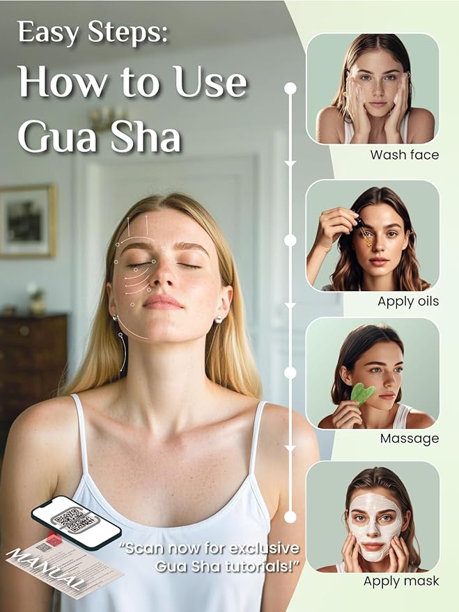 Rena Chris Gua Sha Facial Tools-Xiuyan Jade Gua Sha Stone for Face Massage, Jawline Sculpting & Puffiness Reduction with Silicone Case (Green)