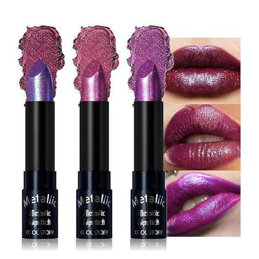 Metallic Glitter Lipstick Set Shimmering Colors Long Lasting Waterproof Plump Matte Moisturizing (Set-D)