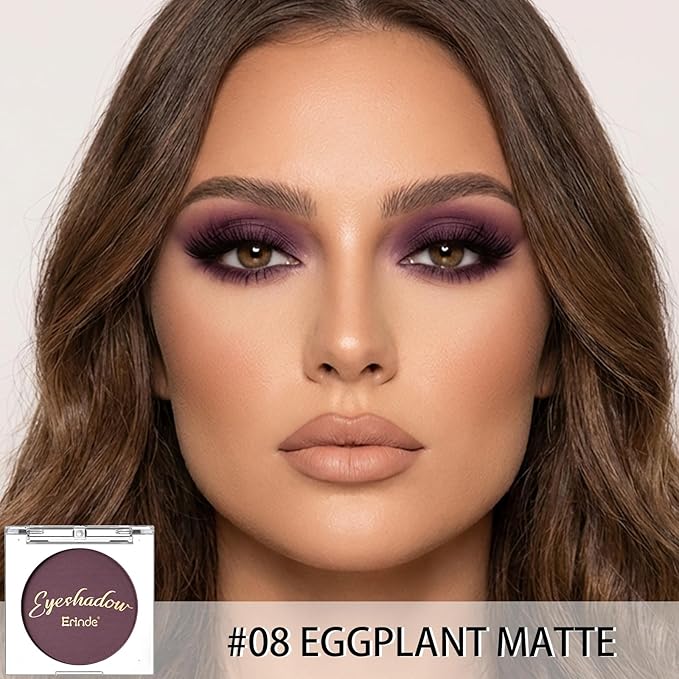 Erinde Smokey Plum Single Eyeshadow Makeup, Purple Neutral Matte Eye Shadow for Older Women, High Pigment Lightweight Blendable Waterproof Eye Shadow Palette Sombra Para Ojos, 08