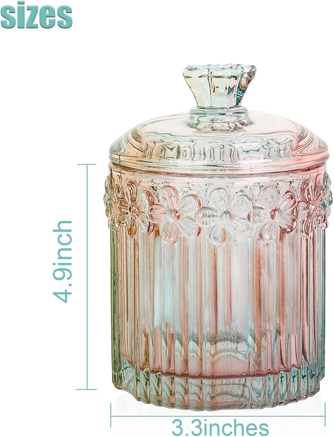 rejomiik 2 Pack Qtip Holder Glass Apothecary Jars with Lids Set Bathroom Canisters Dispenser Organizers and Storage for Cotton Swabs, Balls, Pads, Floss Picks, Candy, Rainbow