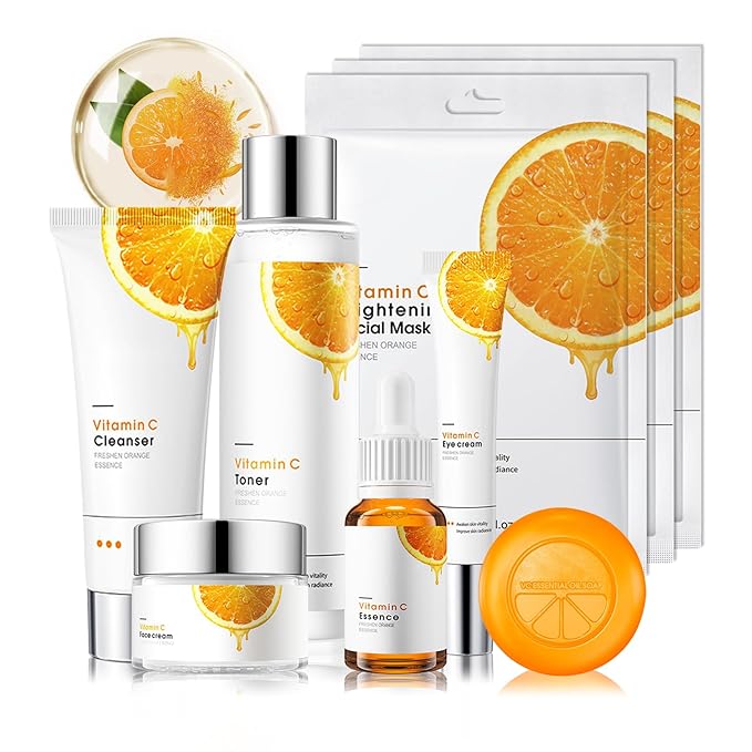 9 Pcs Skin Care Set with Facial Cleanser,Toner,Face Serum,Face Cream,Eye Cream,Solid Body Soap,Hydrating Face Sheet Masks Skin Care Kit for Women and Men