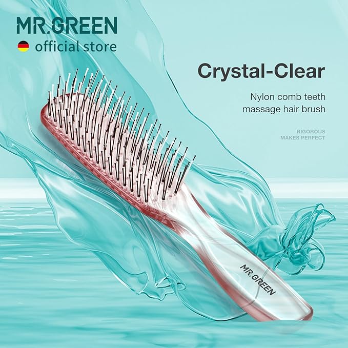 MR.GREEN Hair Brush Crystal Scalp Massage Combs Volumizing Hair Styling Fine Tooth Detangling Tool For Long Wet Dry Hair Women Gift (Pink, Large)
