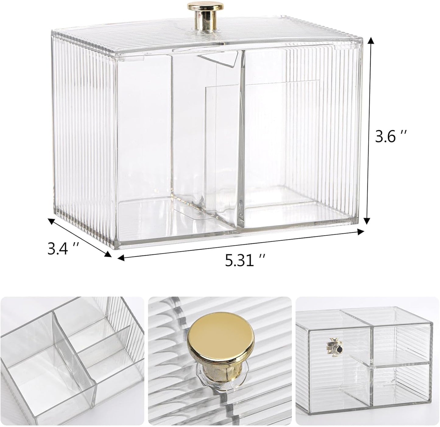Tbestmax Qtip Holder Dispenser 3-Section Clear Bathroom Container Organizer 3 Grids Cotton Swab/Pad/Ball Holder Container Cosmetics Storage for Vanity