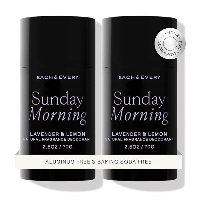 Each & Every Aluminum Free Deodorant for Women & Men, Lavender & Lemon - All Natural Deodorant for Sensitive Skin, EWG Verified - Clean, Baking Soda-Free, Plant-Based Fragrance - 2.5oz, 2 Pack