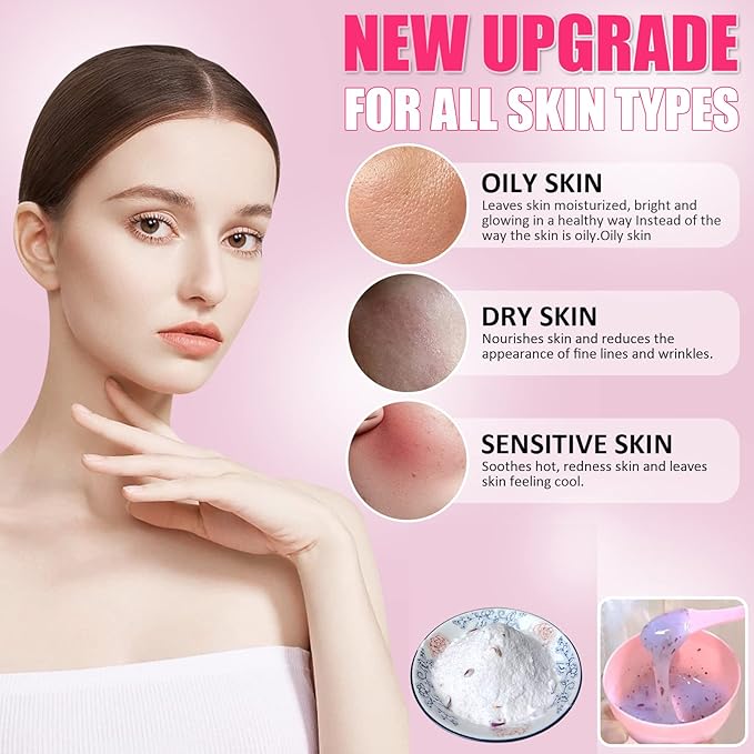 Upgrade Rose Jelly Mask Powder for Facials Professional with Narutal Seaweed Algae Seed Face Mask, Beauty Salon Home Spa