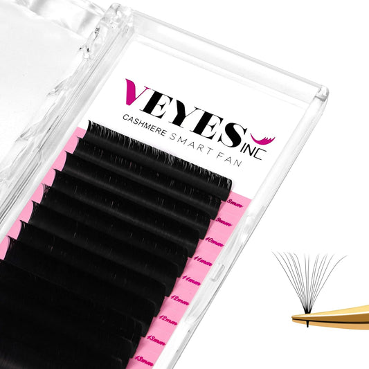 VEYES INC Cashmere Smart Fan Lash Extensions 0.03 0.05 0.07 C/CC/D Curl 8-20mm Mixed & Single Length, Super Matte Black Volume Lashes, Professional Supplies for Lash Techs (0.03 CC 11mm)