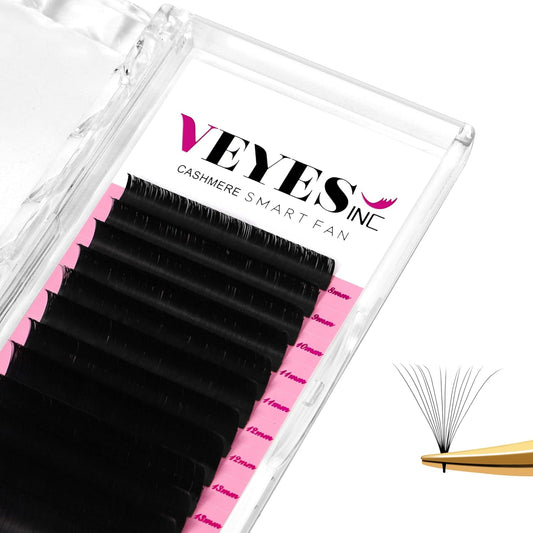 VEYES INC Cashmere Smart Fan Lash Extensions 0.03 0.05 0.07 C/CC/D Curl 8-20mm Mixed & Single Length, Super Matte Black Volume Lashes, Professional Supplies for Lash Techs (0.07 C 8-16mm)