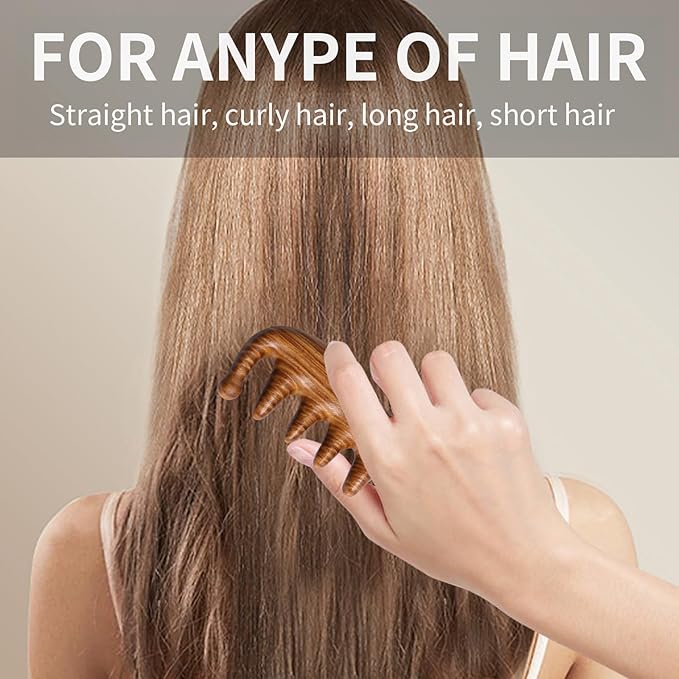 Natural Wood Wide Tooth Hair Comb Head Scalp Massage No Static Green Sandalwood Hair Pick Wooden Comb for Women Men Kids Hair Neck Hands Legs Caring Tool (Cute Cat)