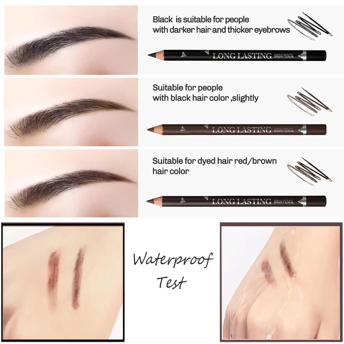 12 Pcs Brown Eyebrow Pencil Eyeliner Makeup，Soft Textured，Easy to Color，Long Lasting，Waterproof Eyebrow Pen for Fills in Sparse Areas and Gaps，Create a Natural Eye Brow