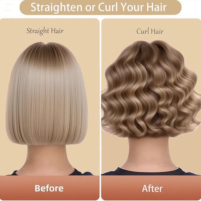 Cordless Hair Curling Iron Brush, 1.5" Mini Cordless Hair Curler, 3-in-1 Travel Curling Brush Hair Straightener Comb Rechargeable, Long Battery Portable Ionic Heated Tool, White