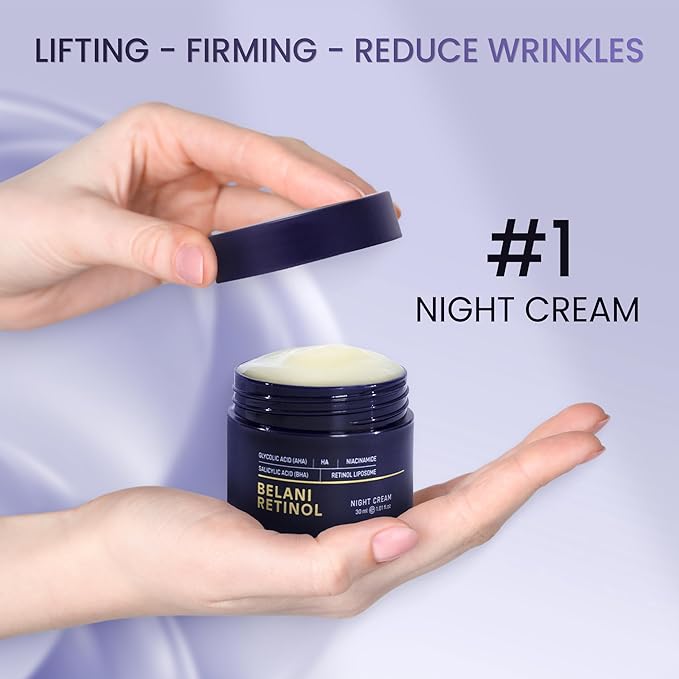 ABERA BELANI Retinol Night Cream For Women, Dark Spot Remover, Melasma Treatment, Reduce Fine Lines, Anti-Wrinkle, Anti-Aging Neck and Décolleté For Face (1 Box + Gift Eyelash Serum)