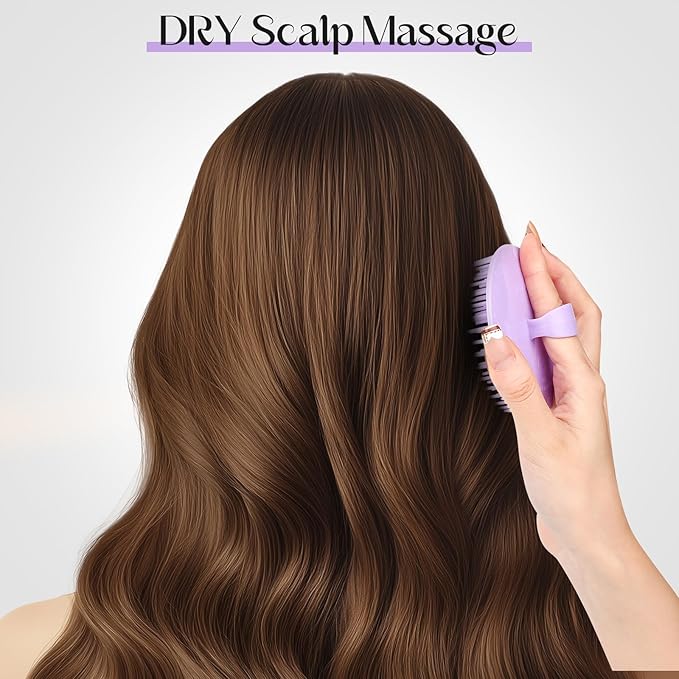 4Pack Hair Scalp Exfoliator Brush Dandruff Cleaning Brush, Flexible Scalp Massager Brush, Shower Scalp Shampoo Brush for Home, Office, Travel and Pets(BK/Startlight/Teal/Lavender)