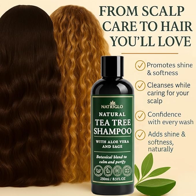 Organic Tea Tree Oil Shampoo | Anti Dandruff | Sulfate Free Shampoo for Itchy Scalp, Dry, Flaky Hair | Sensitive Scalp Care | Natural, Vegan, SLS Free, Cruelty Free | Women | Men
