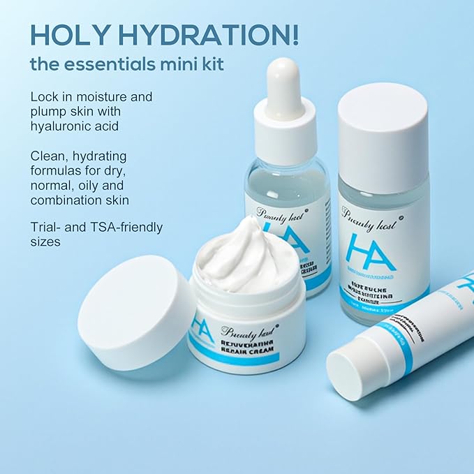 4-Piece Hydrating Skin Care Set Hyaluronic Acid Moisturizing Travel Kit – Facial Cleanser, Refreshing Toner, Nourishing Serum & Moisturing Cream – Gentle & Moisturizing for All Skin Types