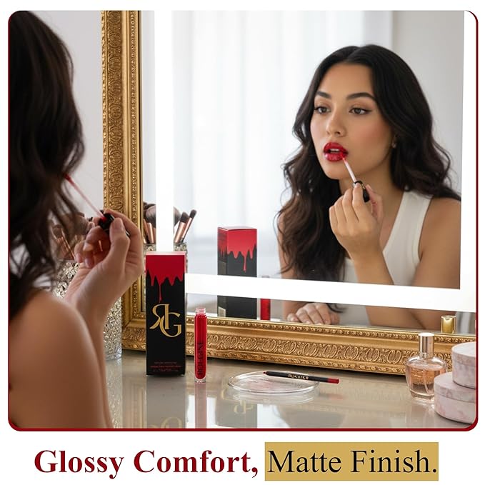 Liquid Lipstick & Lip Liner Set for Women – Smooth Matte Red Love Shade, Long-Lasting Waterproof Lipstick, Smudge-Resistant Lip Makeup, Soft Glide Liner – Vitamin E & Shea Butter