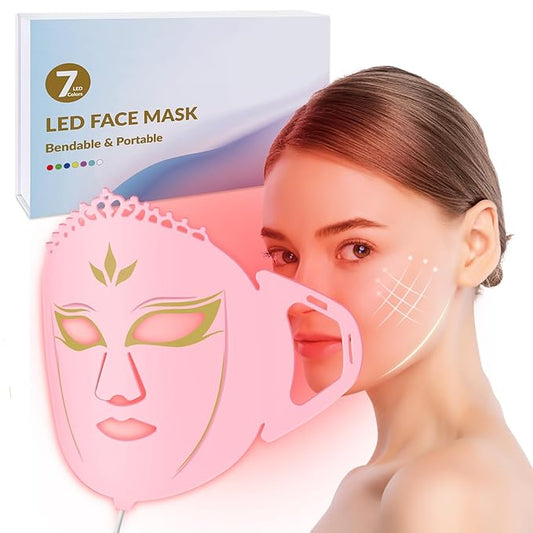 Led Light Mask for Face, Red Light Therapy for Face, 7 Colors Led Facial Mask Light Therapy, Silicone Facial Light Therapy Device, Blue Light Face SkinCare Facial Mask, for Collagen Production