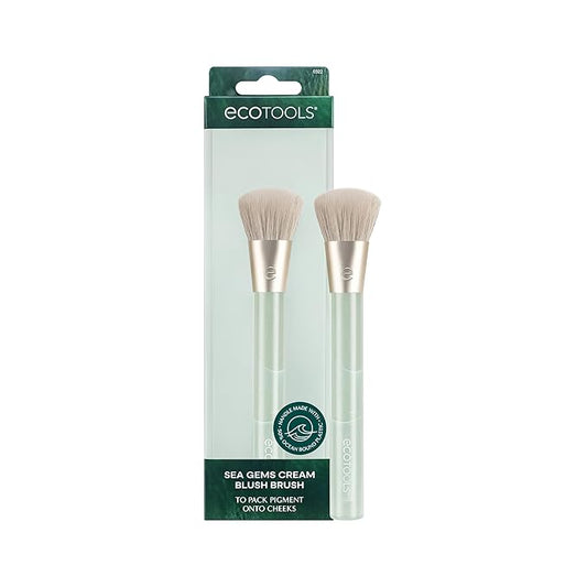 EcoTools Sea Gems Cream Blush Brush, Liquid & Cream Blush Makeup Brush for Smooth Buildable Cheek Color, Dense Rounded Bristles, Sustainable Design, Vegan & Cruelty-Free, 1 Count