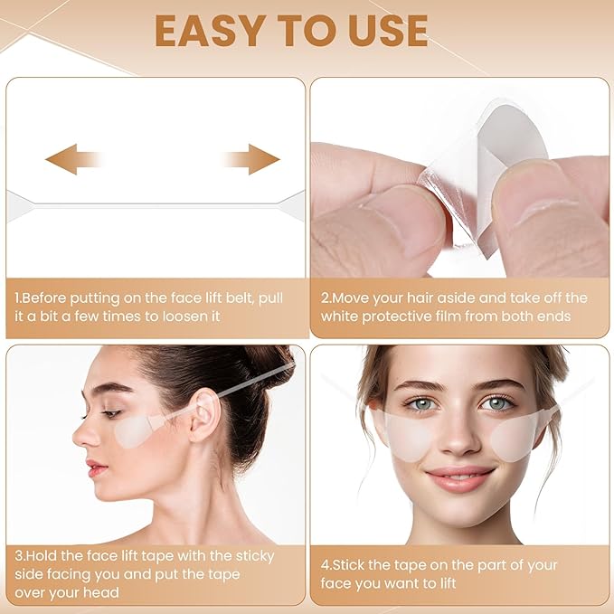 Face Lift Tape Invisible, Instant Face Tape 24Pcs Faces Lift Sticker Ultra-thin Invisible Faces Tapes with Bands, Adhesive Lifting Patch Lifting Band Neck and Eye Lifts Tapes for Women Ladies