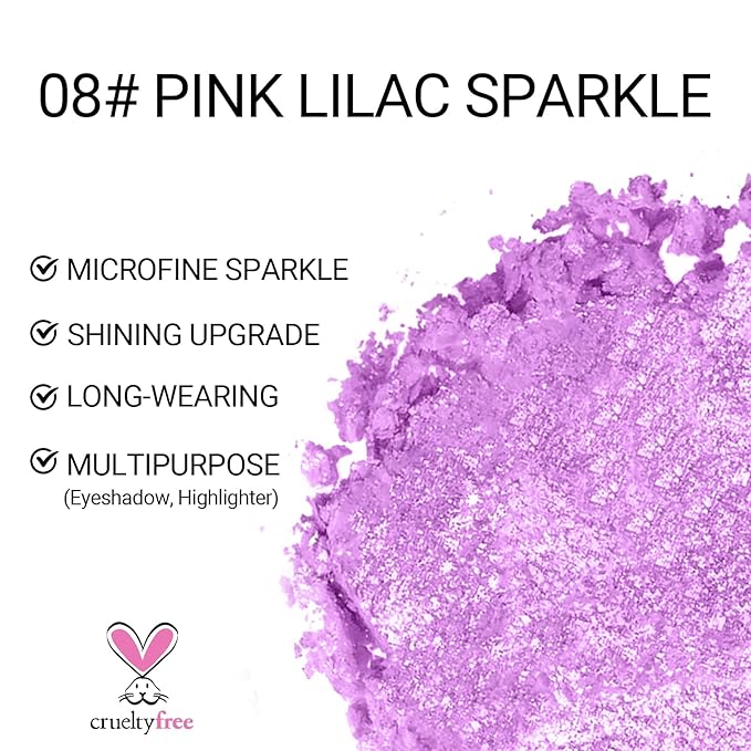 Erinde Glitter Shimmer Sparkle Eyeshadow Palette, Pink Purple Glitter Sparkle Eye Shadow Makeup, Single Monochrome Long-Lasting Eye Makeup, Smooth Formula Vegan & Cruelty-Free, C08 Pink Lilac Sparkle