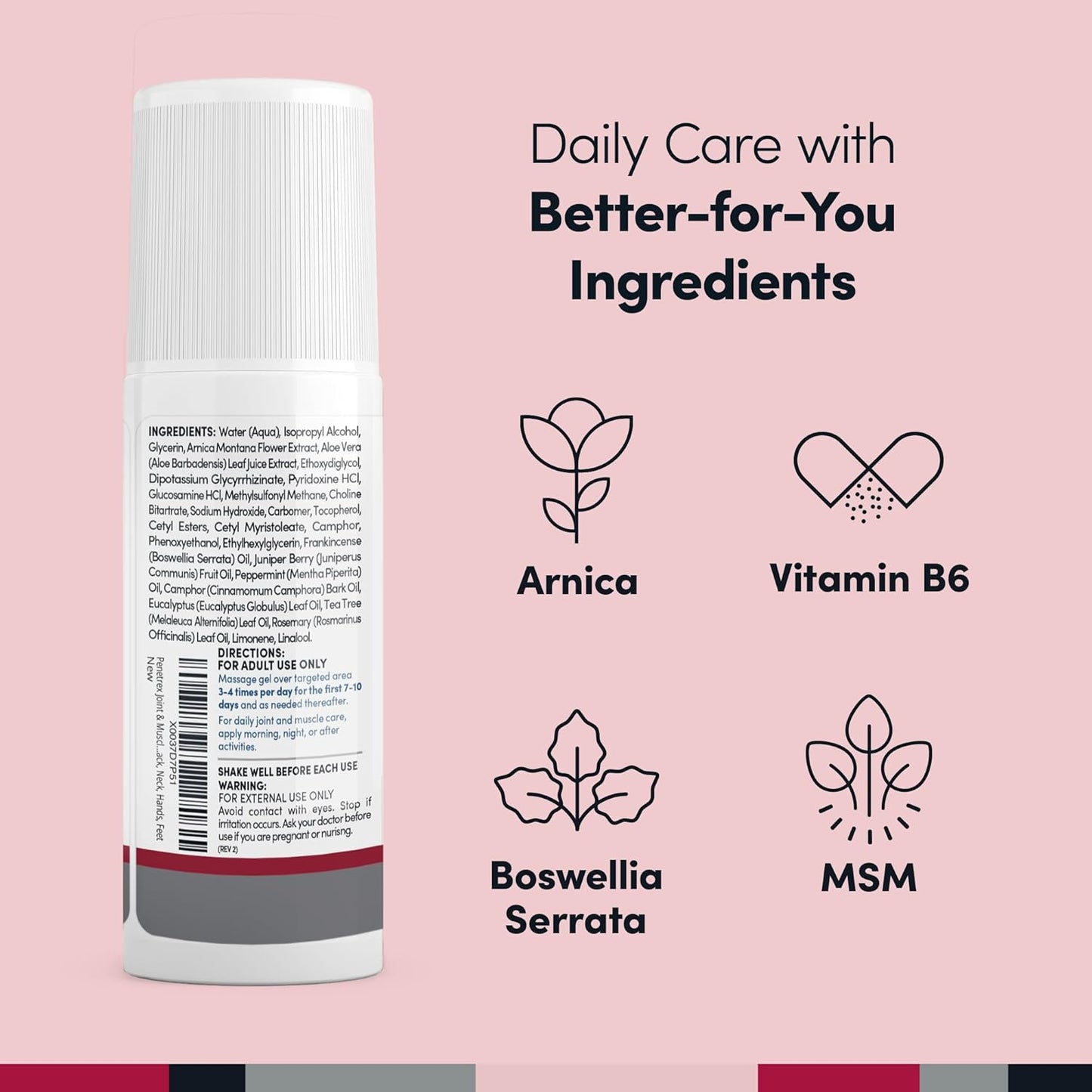 Penetrex Joint & Muscle Therapy - Soothing Gel for Back, Neck, Hands, Feet - Premium Whole Body Rub with Arnica, Vitamin B6 & MSM - 3oz Roll On Gel (2-Pack)