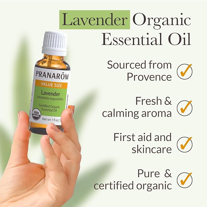Pranarom USDA Certified Organic Lavender Essential Oil (30ml), 100% Pure Undiluted Therapeutic Grade from French Alps for Aromatherapy, Diffuser, Healthy Skin & Hair, Massage, Relaxation