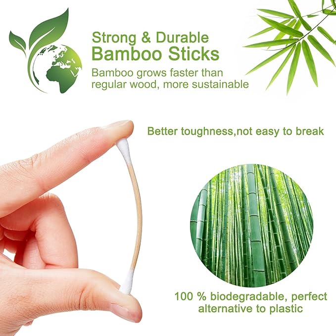 Eyxformula 1000 Count Organic Cotton Swabs, FSC Certified, Biodegradable, Double-Tips - Stronger Bamboo Sticks & Extra Cotton Buds for Ear Cleaning, Makeup, Beauty, Personal Hygiene, First Aid, Crafts