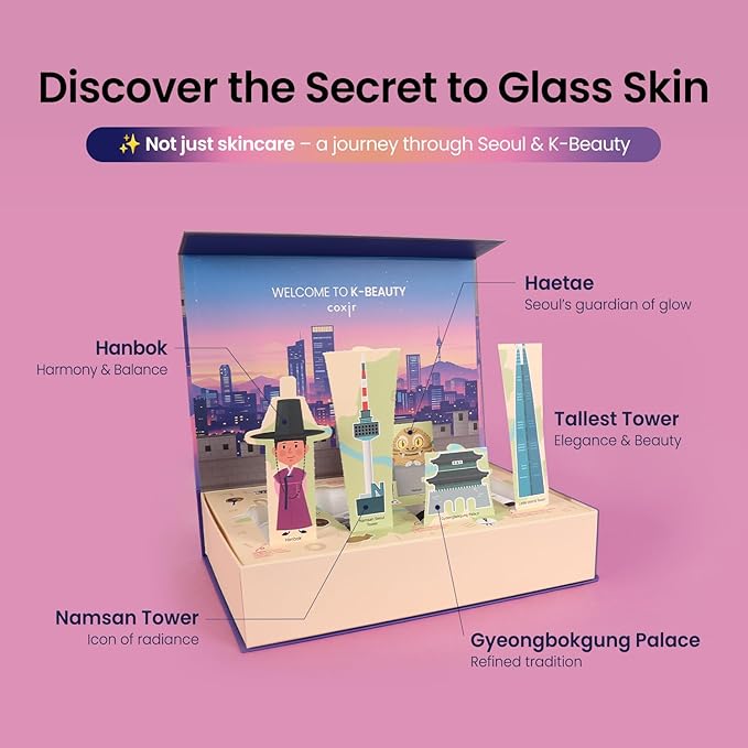 [New Years Gift Set] coxir K-Beauty Seoul Glow Set – 5-Step Korean Skincare Routine with TXA & Black Rice – Cleansing oil, Mask Cleanser, Ampoule, Balm & Moisturizer,korean skincare,Holiday Gift