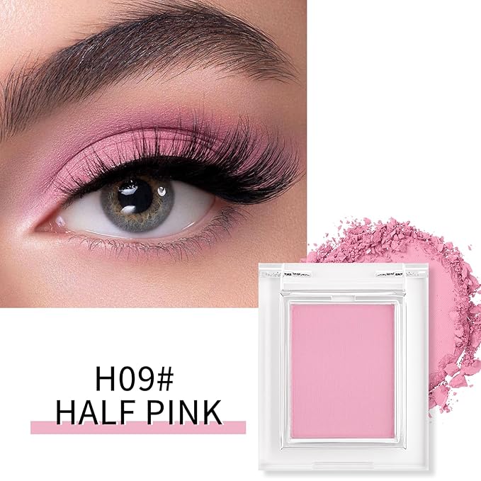 Erinde Single Matte Eyeshadow Palette, Velvet Eye Shadow Compact Powder Natural Makeup, Long-Lasting Eye Makeup, Ultra-Blendable, Pigmented Color, Vegan Formula, H09 Half Pink