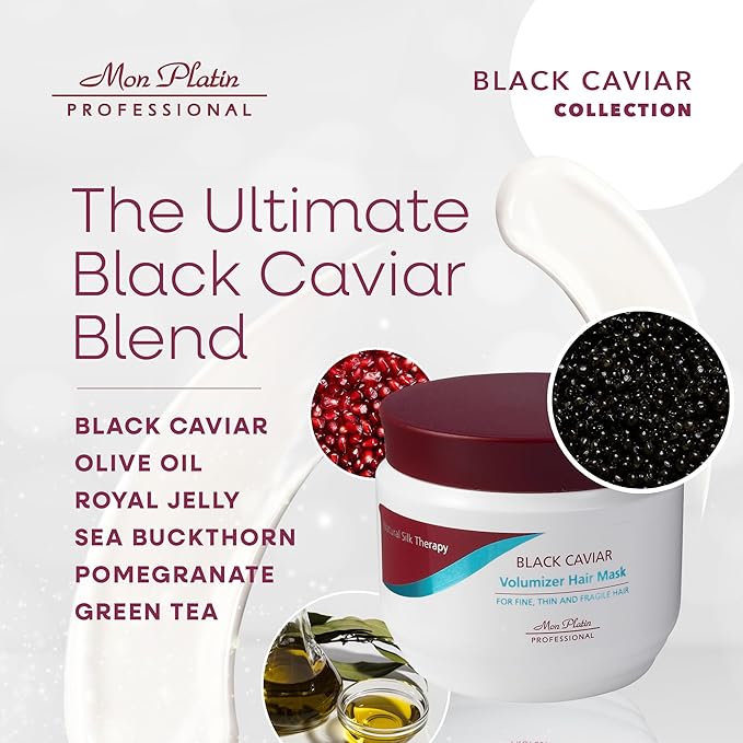 Mon Platin Professional Black Caviar Volumizing Hair Mask for Fine, Thin, and Fragile Hair - Enriched with Black Caviar, Deep Conditioning, SLS/Salt-Free, 500ml