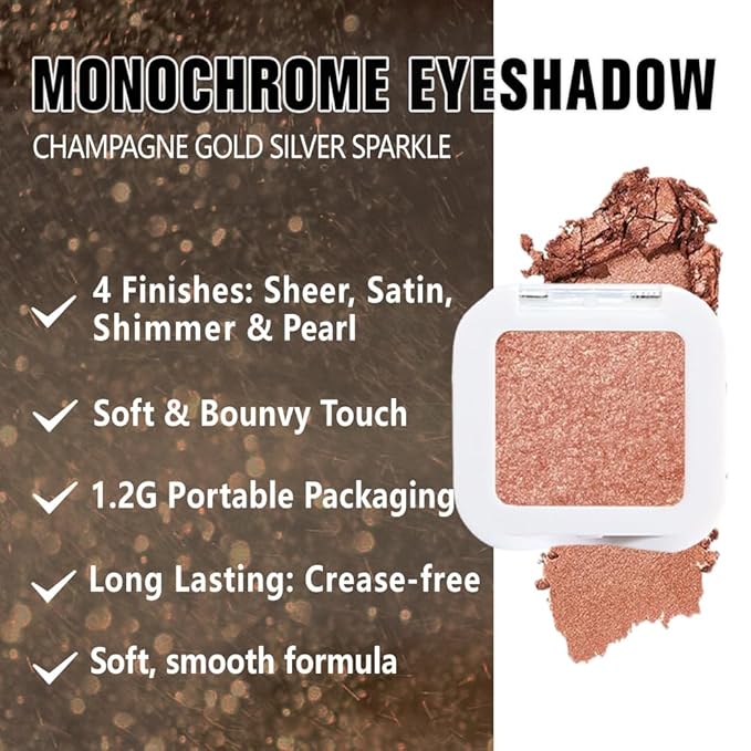 Light Brown Glitter Eyeshadow – Champagne Copper Shimmer Eye Shadow, Daily Waterproof Long-Lasting Eyeshadow Powder Palette for Women Neutral Eye Makeup sombras para ojos (01)