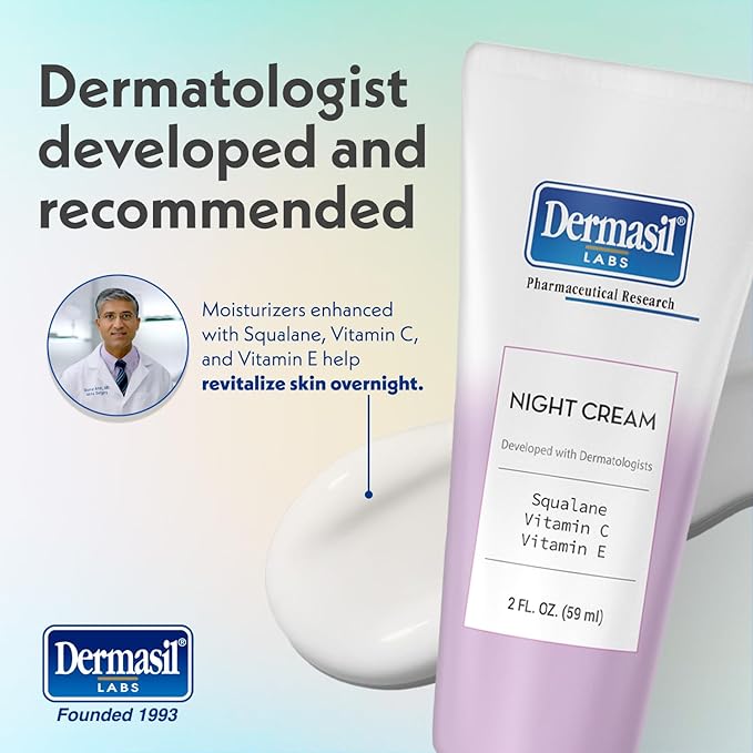 Dermasil Night Cream 3-Pack – Anti-Aging Face Moisturizer with Squalane, Hyaluronic Acid, Vitamin C, and Vitamin E, 2 Oz Ea