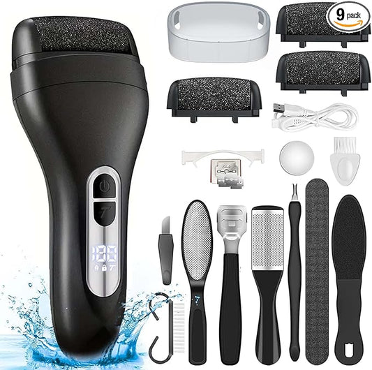 Electric Callus Remover for Feet - with Larger Grinding Head, Portable Pedicure Kit Foot File Callus Remover, Rechargeable Waterproof Foot File for Foot Care Deadskin Remover LCD Display-Black