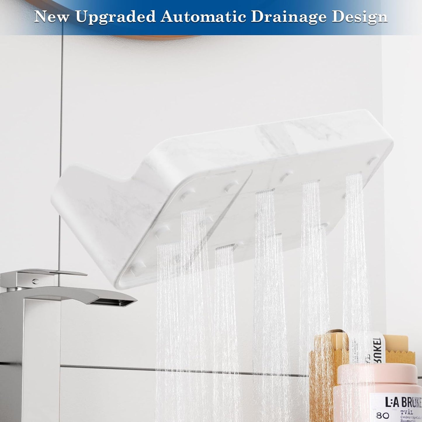 Marble Bathroom Countertop Organizer - Silicone Bathroom Vanity Countertop Organizer - Tooth Brush Organizer With 2PCS Qtip Holder Dispenser - Toothpaste Holder Drainage - Bathroom Essentials