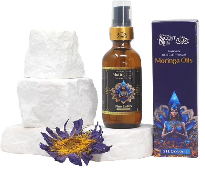 Pure Organic Moringa Oil with Blue Lotus Flower & Ormus Gold – Hydrating & Anti-Aging Oil for Skin, Hair & Nails – Premium 100% Cold Pressed Moringa Seed Extraction, Nourishes & Hydrates Skin
