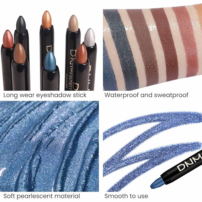 evpct 8Pcs Cream Eye Shadow Brightener Sticks Set for Eyes, Silver Sand Gold Orchid Rose Mocha Deep Mauve Midnight Royal Blue Stone Shimmer Matte Pencil Eye shadow Crayon Stick Palette Makeup Set07
